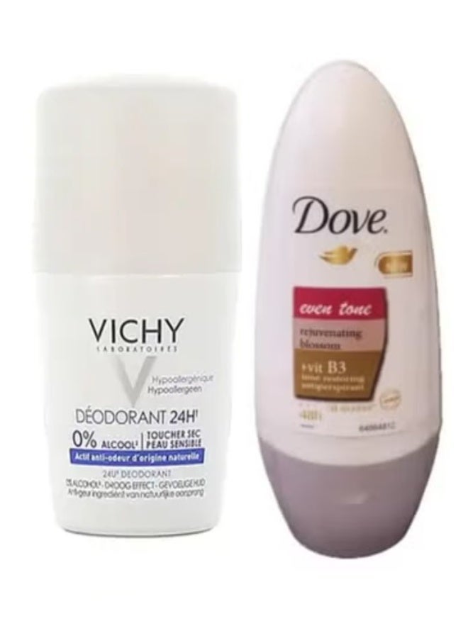 Dove Deodorant Roll On Even Tone Women 50ml plus 24 Hour Deodorant 50ml - Image 1